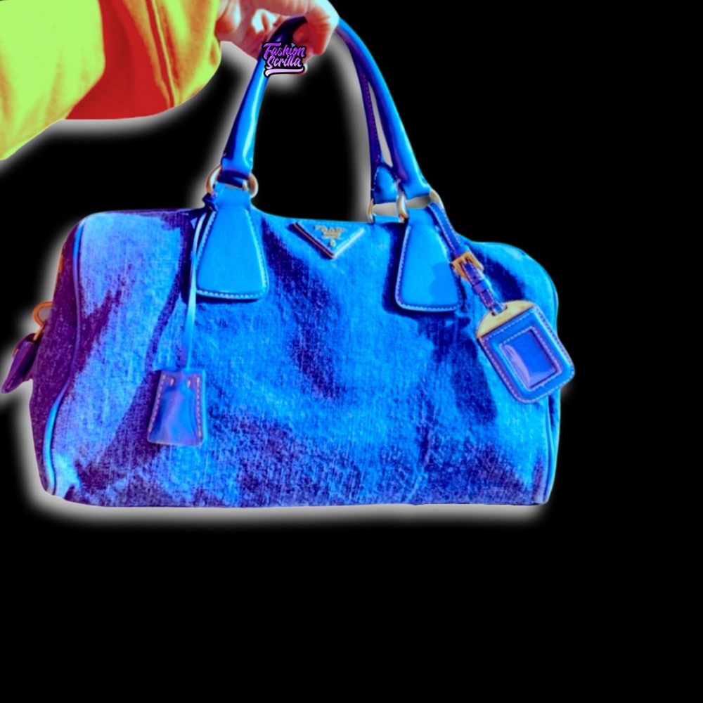 PRADA Bauletto Handbag Denim Shoulder Bag Crossbody Convertible